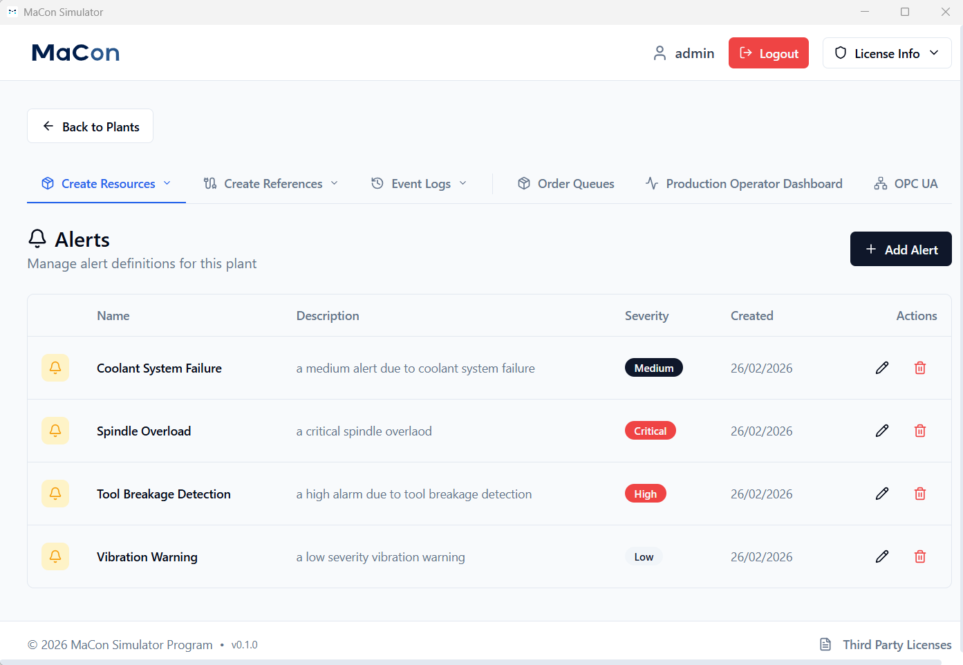 MaConSim Alert Management