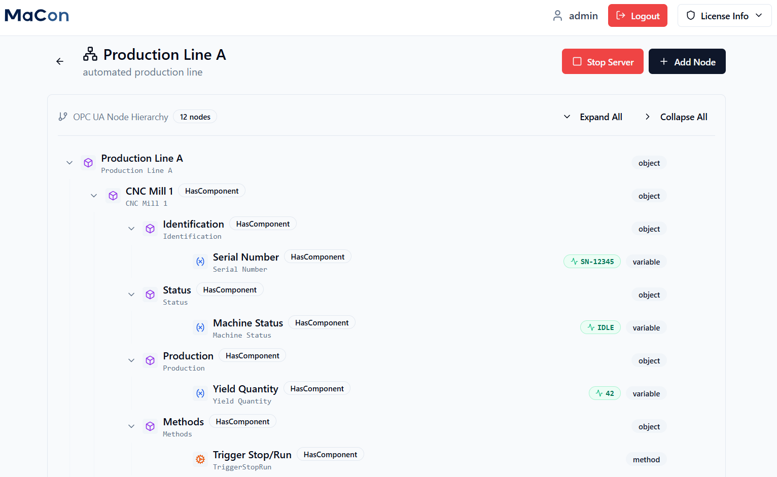 MaConSim OPC UA Server/Client
