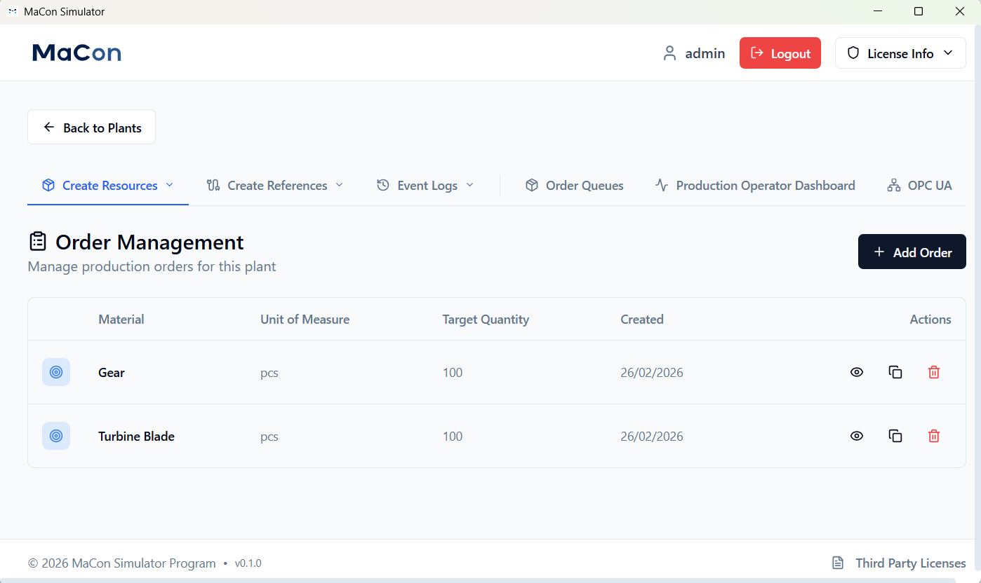 MaConSim Order Management