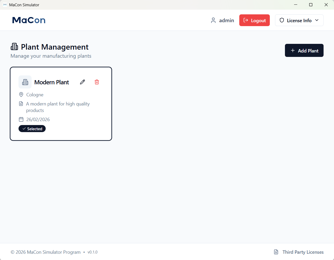 MaConSim Plant Management