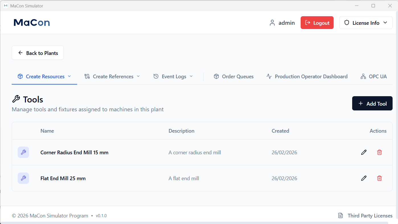 MaConSim Tool Management
