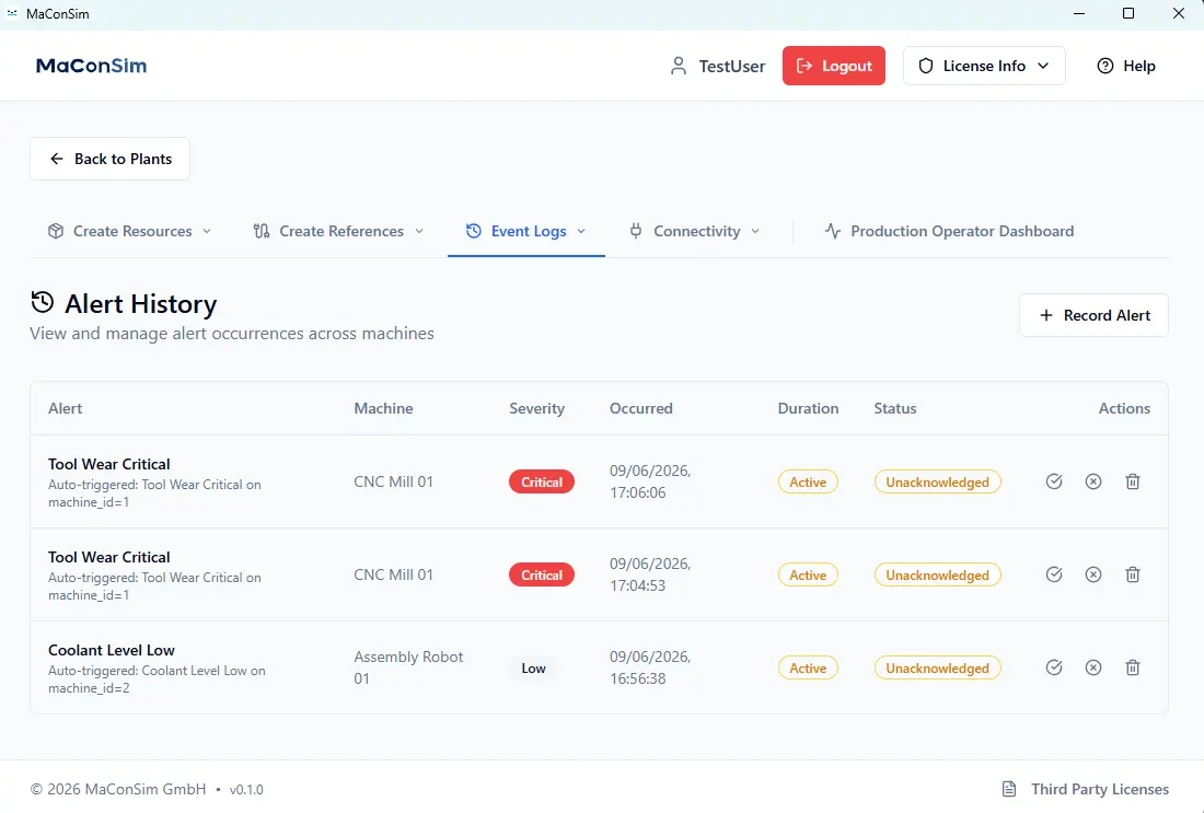 Alert history