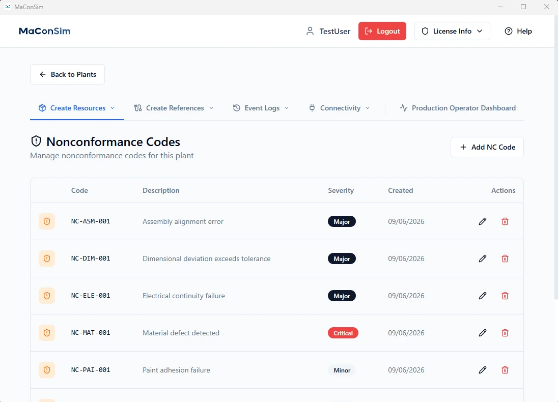 Nonconformance Codes